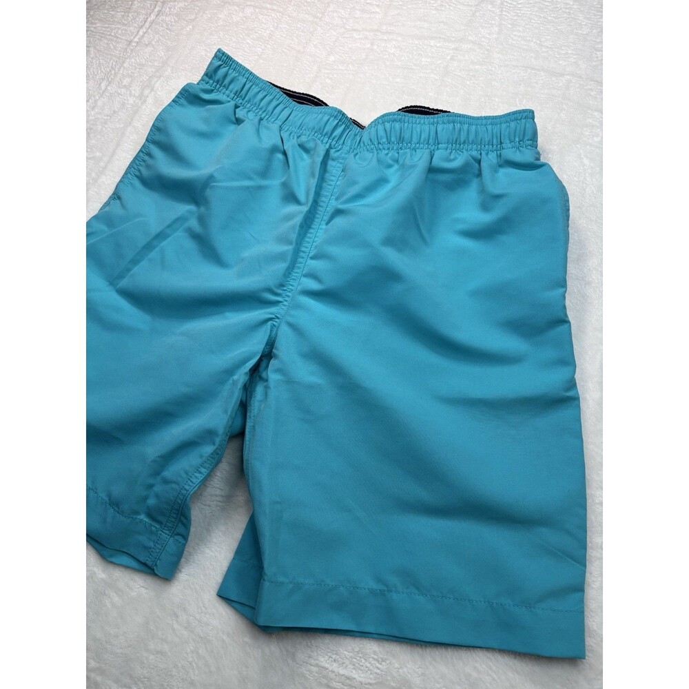 Lands' End Men's M 32-34 Swim Shorts Aqua Blue Drawstring Pockets Lined EUC